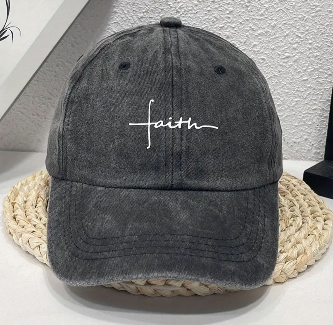 Divine Faith BaseBall Cap - Crafted in washed cotton with subtle distressing, this minimalist hat carries the message of strength and serenity