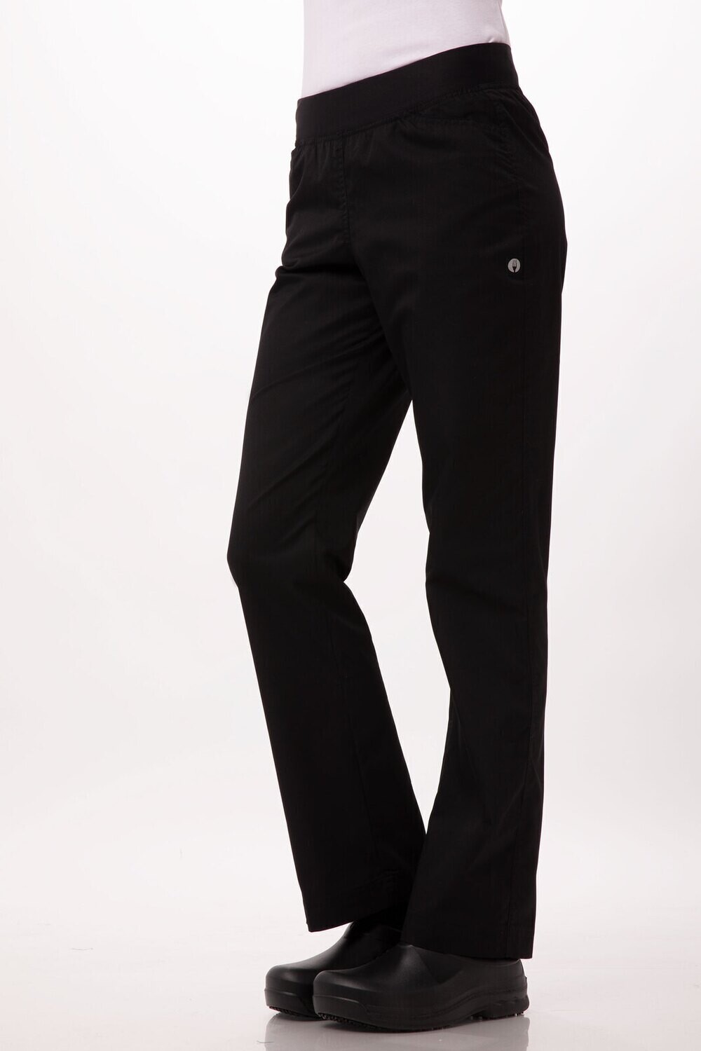 LIGHTWEIGHT WOMENS SLIM CHEF PANTS - BLACK