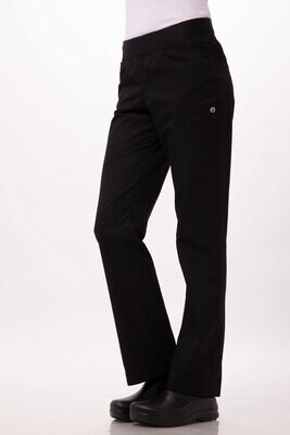 LIGHTWEIGHT WOMENS SLIM CHEF PANTS - BLACK
