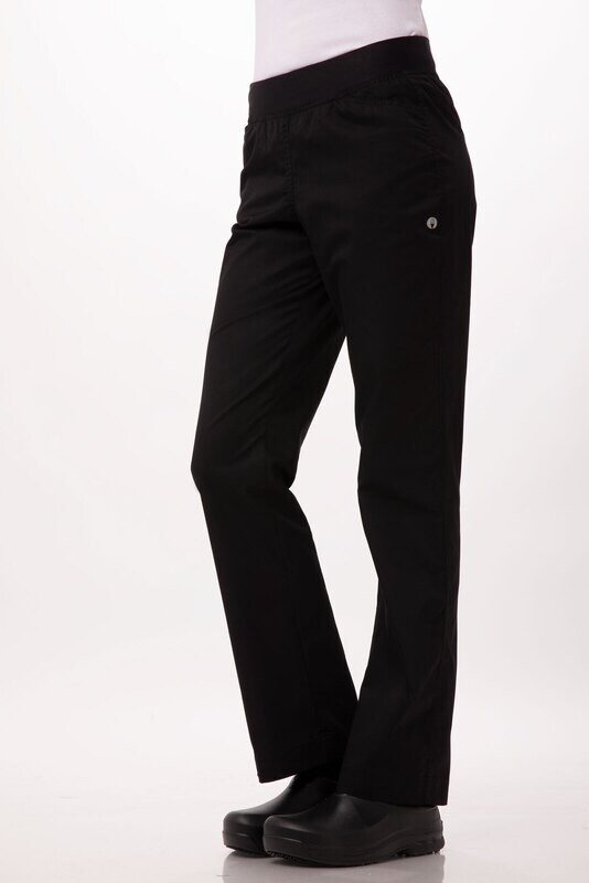 LIGHTWEIGHT WOMENS SLIM CHEF PANTS - BLACK