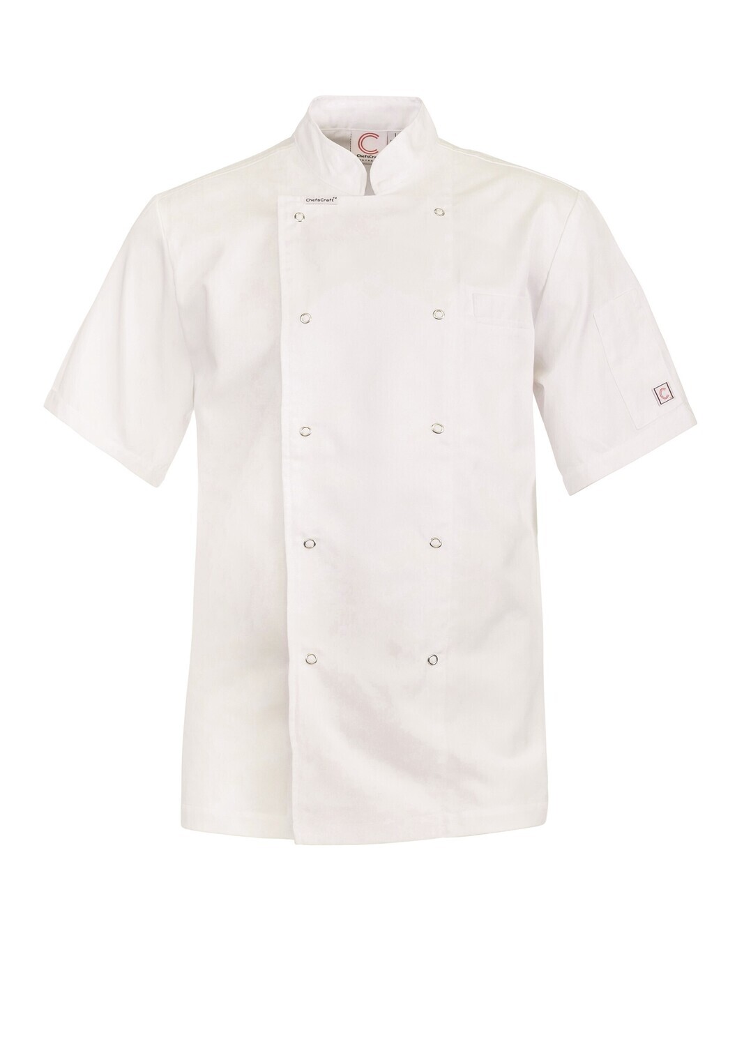 EXECUTIVE CHEF JACKET LIGHTWEIGHT WITH PRESS STUDS - SHORT SLEEVE, Colour: White