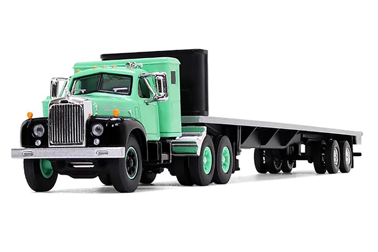Mack B-61 w/Sleeper &amp; Flatbed Trailer - Green/Black - 1:64
