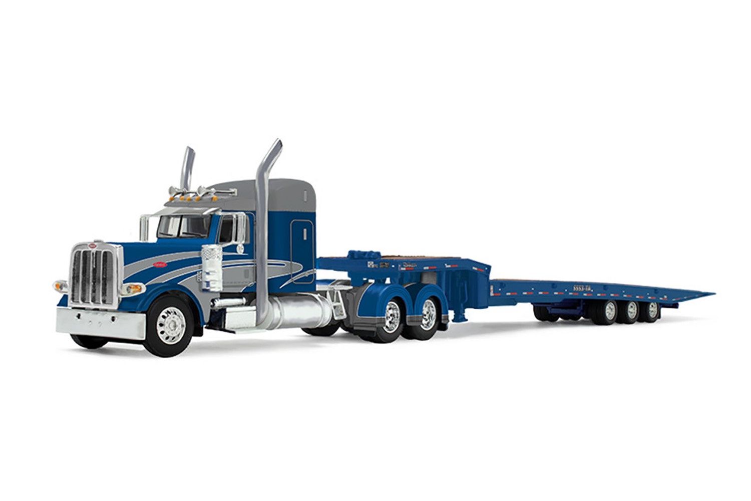 Peterbilt 389 w/Sleeper &amp; Talbert 5553T Trailer - Blue/Silver - 1:64