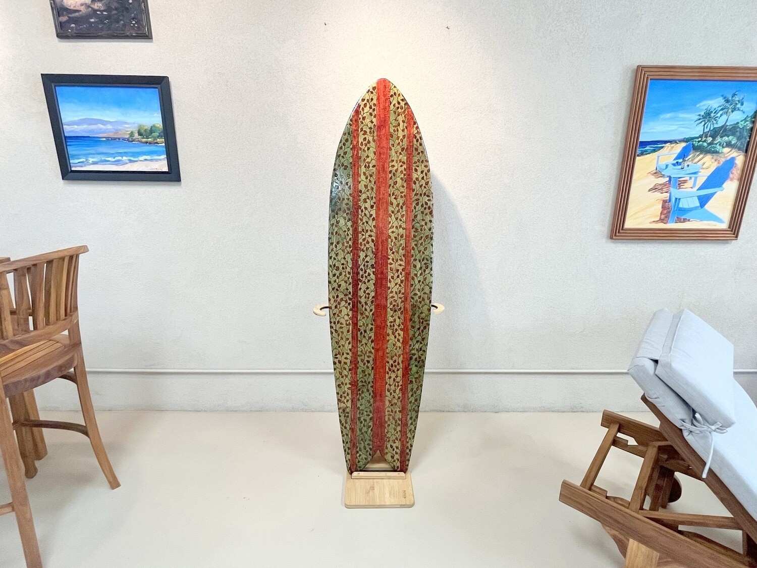 Original Wood Surfboard Art - "Leaves" Design