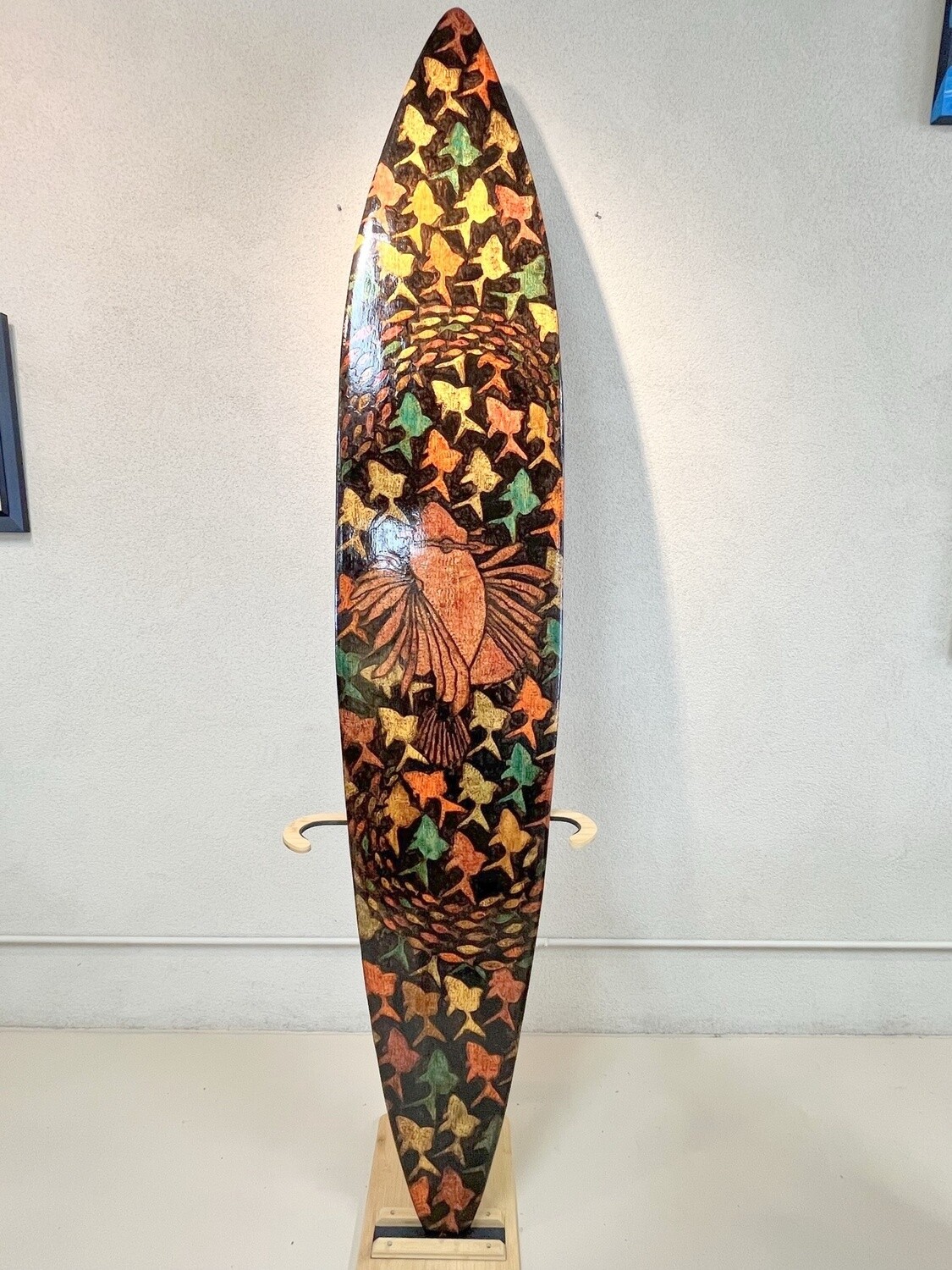 Original Wood Surfboard Art - "Honus & Lionfish" Design