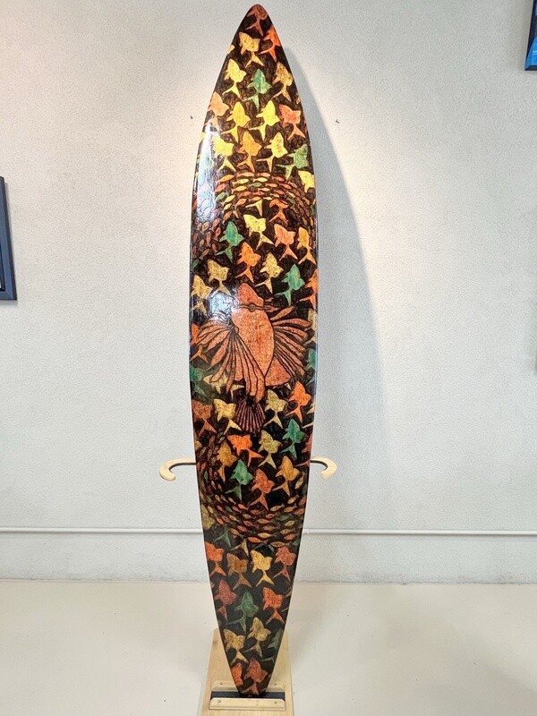 Original Wood Surfboard Art - &quot;Honus &amp; Lionfish&quot; Design 8&#39; Board