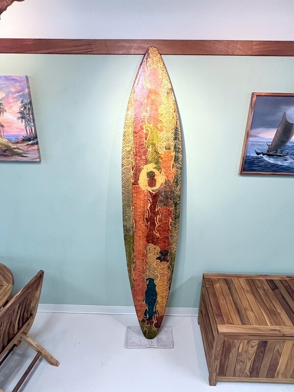 Original Wood Surfboard Art - &quot;Pineapple &amp; Honu&quot; Design 8&#39; Board