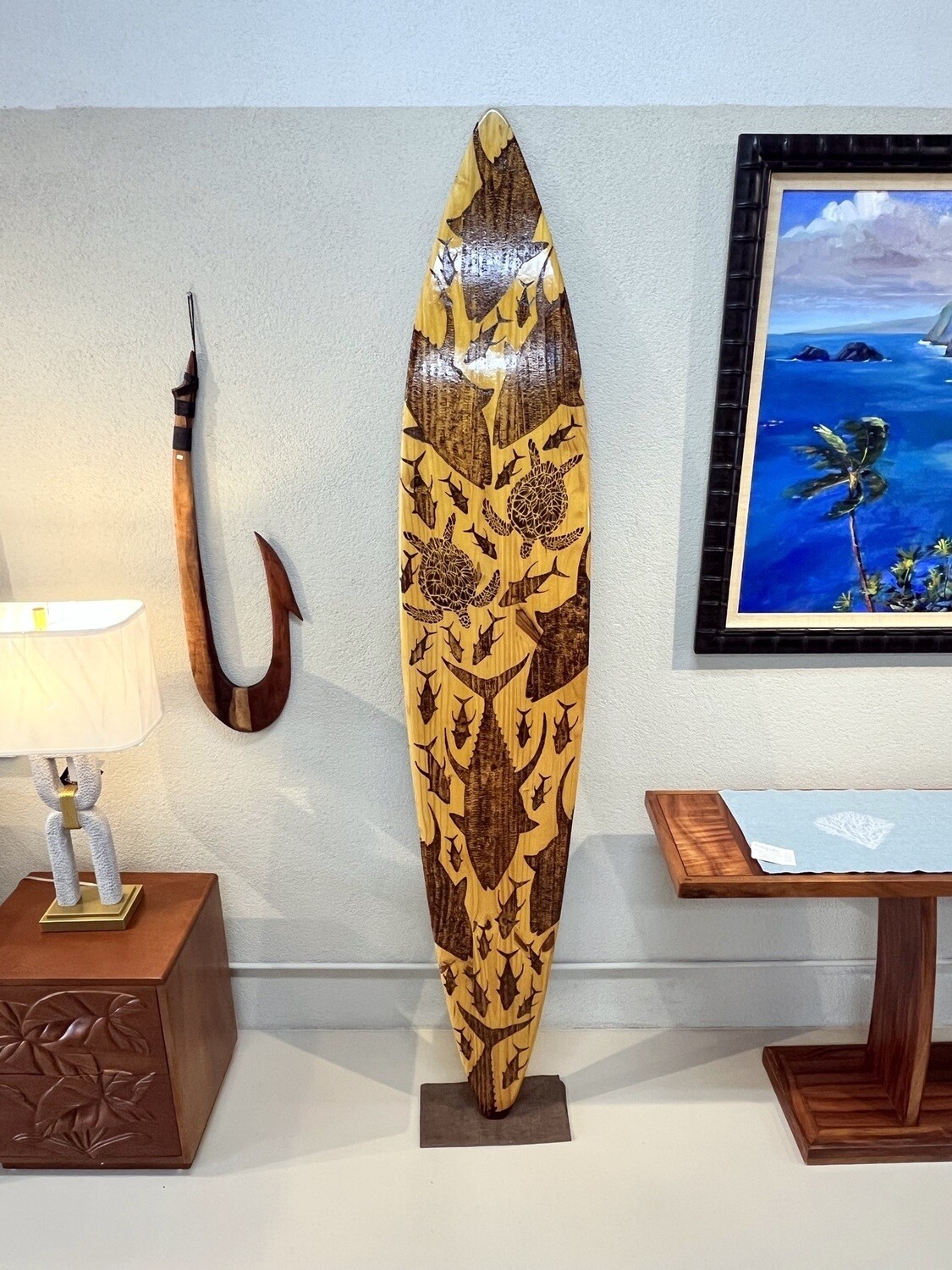 Original Wood Surfboard Art - "Ahi & Honus" Design