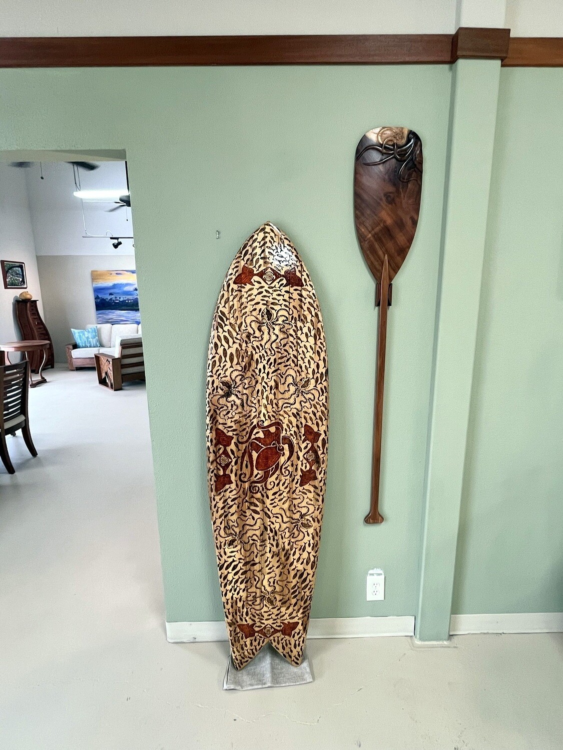 Original Wood Surfboard Art - "Octopus & Squid" Design