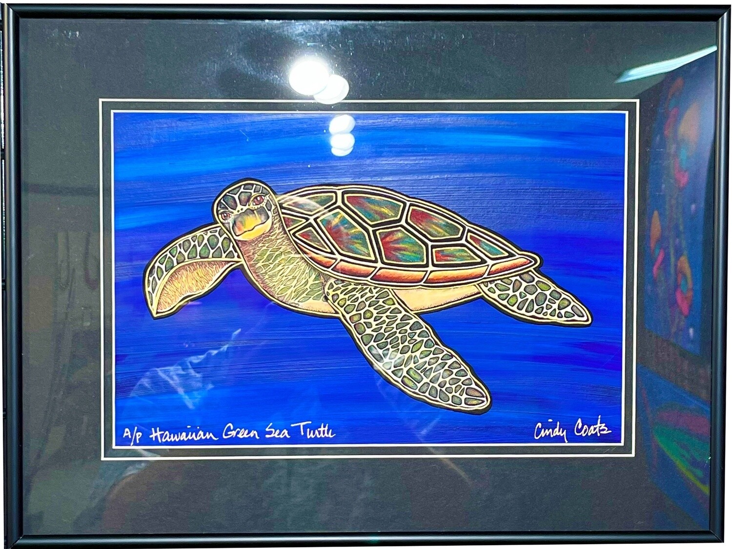 "Hawaiian Green Sea Turtle Collage Framed"
