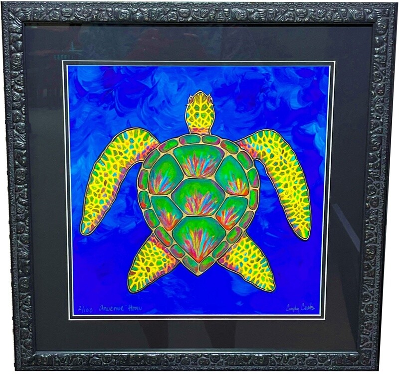 &quot;Anuenue Honu w/ Petroglyph Frame&quot; Giclee