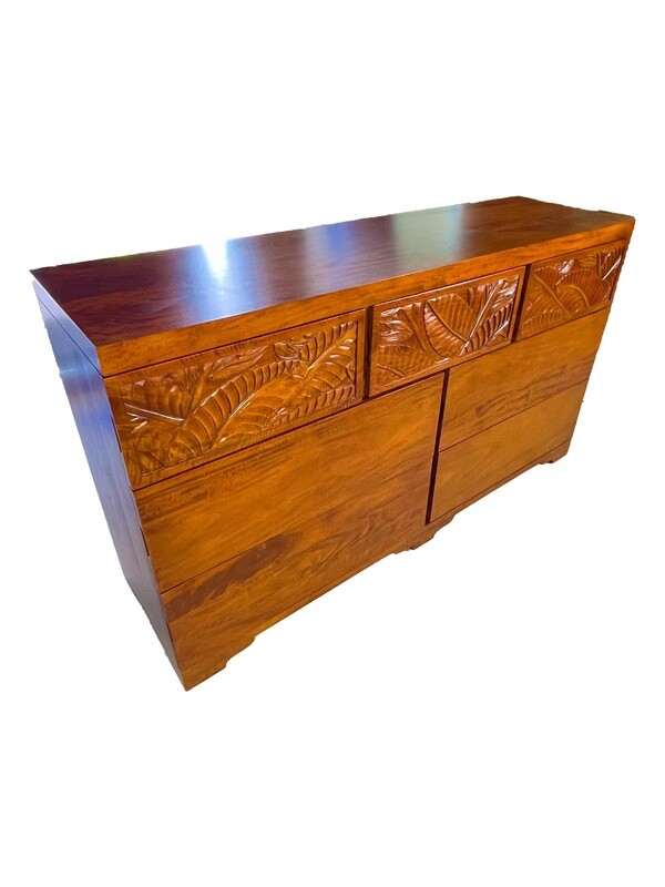 Mango Tropical Leaf 7 Drawer Dresser - Light Koa  Stain