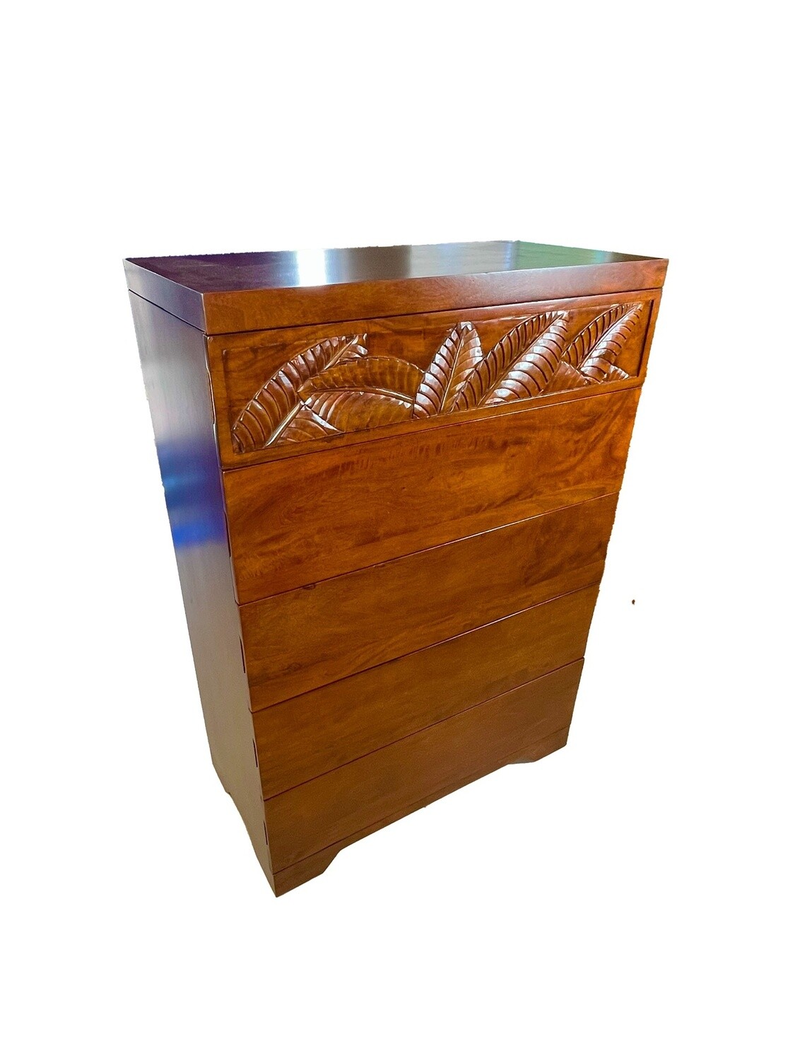 Mango Palm Leaf 5 Drawer Chest - Koa stain