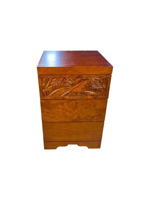 Mango Tropical Leaf 3 Drawer Nightstand - Light Koa  Stain, Size: 18&quot; x 18&quot; x 27&quot;