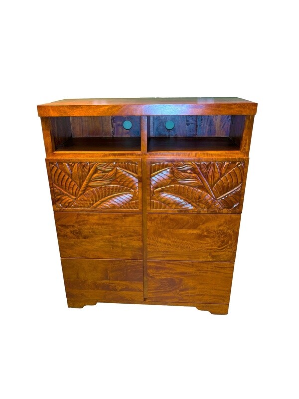Mango Tropical Leaf Media Chest - Light Koa Stain