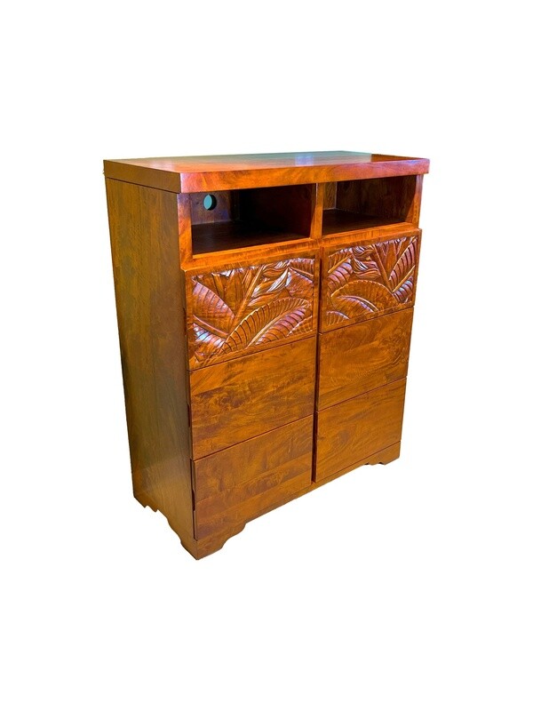 Mango Tropical Leaf Media Chest - Light Koa Stain