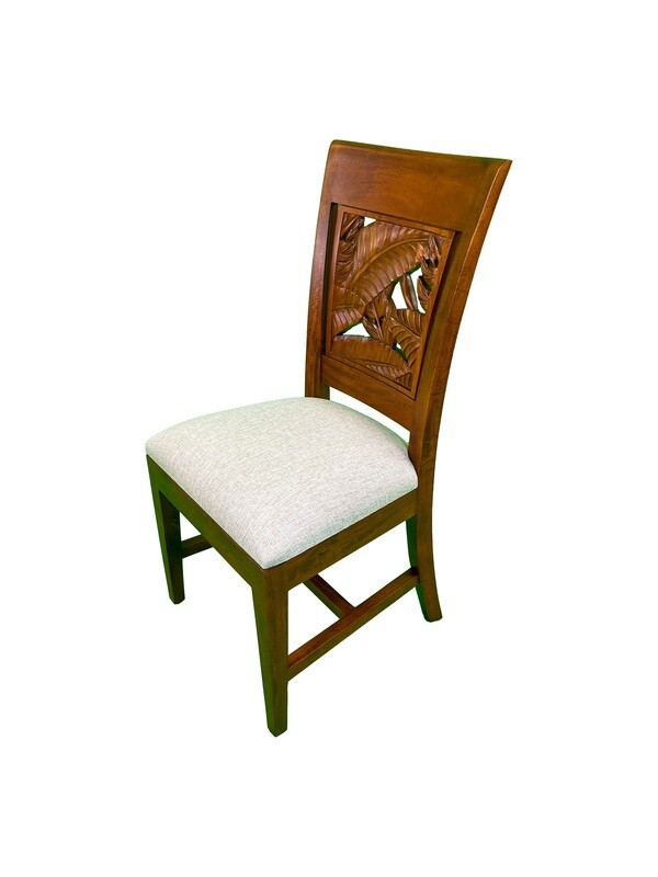 Mango Tropical Leaf Dining Chair w/ Fabric Seat - No Arms - Light Koa Stain