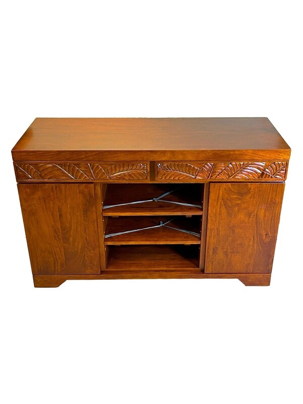 Mango Palm Leaf Media Stand - Koa stain