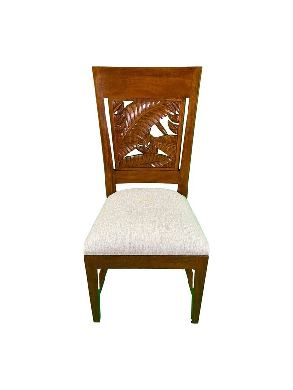 Mango Tropical Leaf Dining Chair w/ Fabric Seat - No Arms - Light Koa Stain