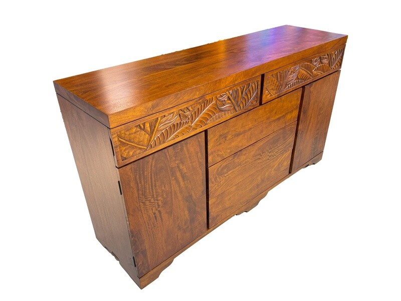 Mango Tropical Leaf Dresser 5 Drawer / 2 Door - Light Koa Stain