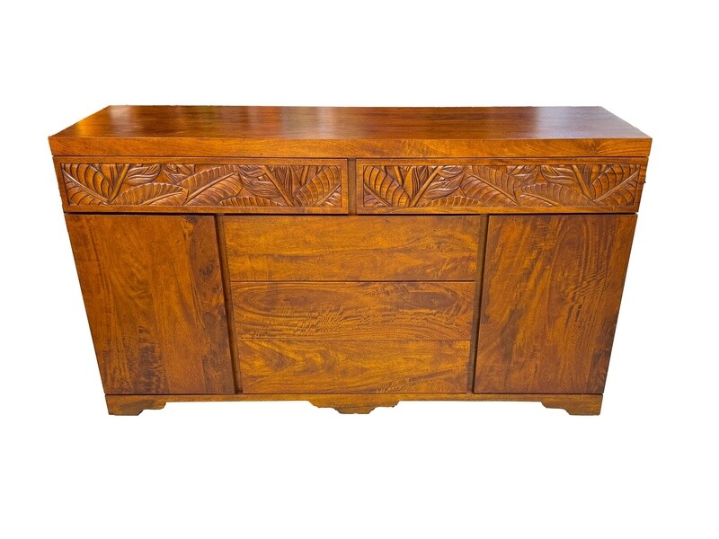Mango Tropical Leaf Dresser 5 Drawer / 2 Door - Light Koa Stain