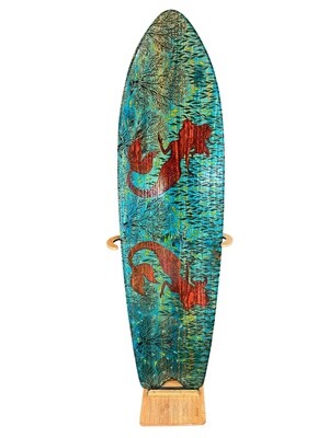 Original Wood Surfboard - &quot;Mermaid Under The Sea&quot; - 6&#39; Length