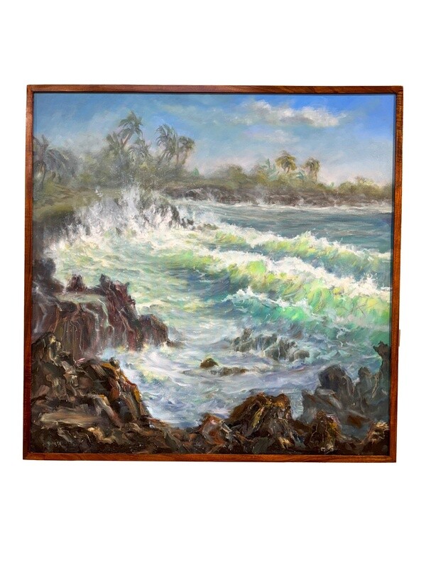 &quot;Tempestuous Waves&quot; - 42&quot; x 42&quot; Original Oil on Canvas with Solid Koa Frame