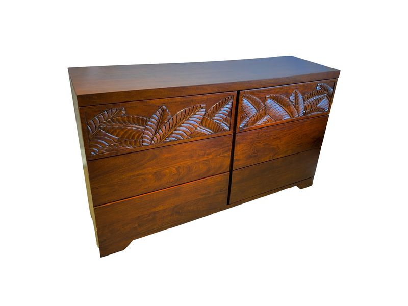 Mango Palm Leaf 6 Drawer Dresser - Koa stain