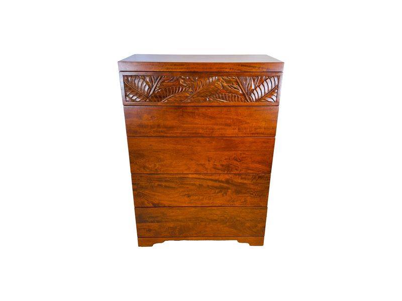 Mango Tropical Leaf 5 Drawer Chest - Light Koa  Stain