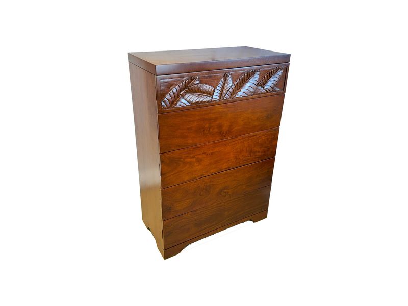 Mango Palm Leaf 5 Drawer Chest - Koa stain