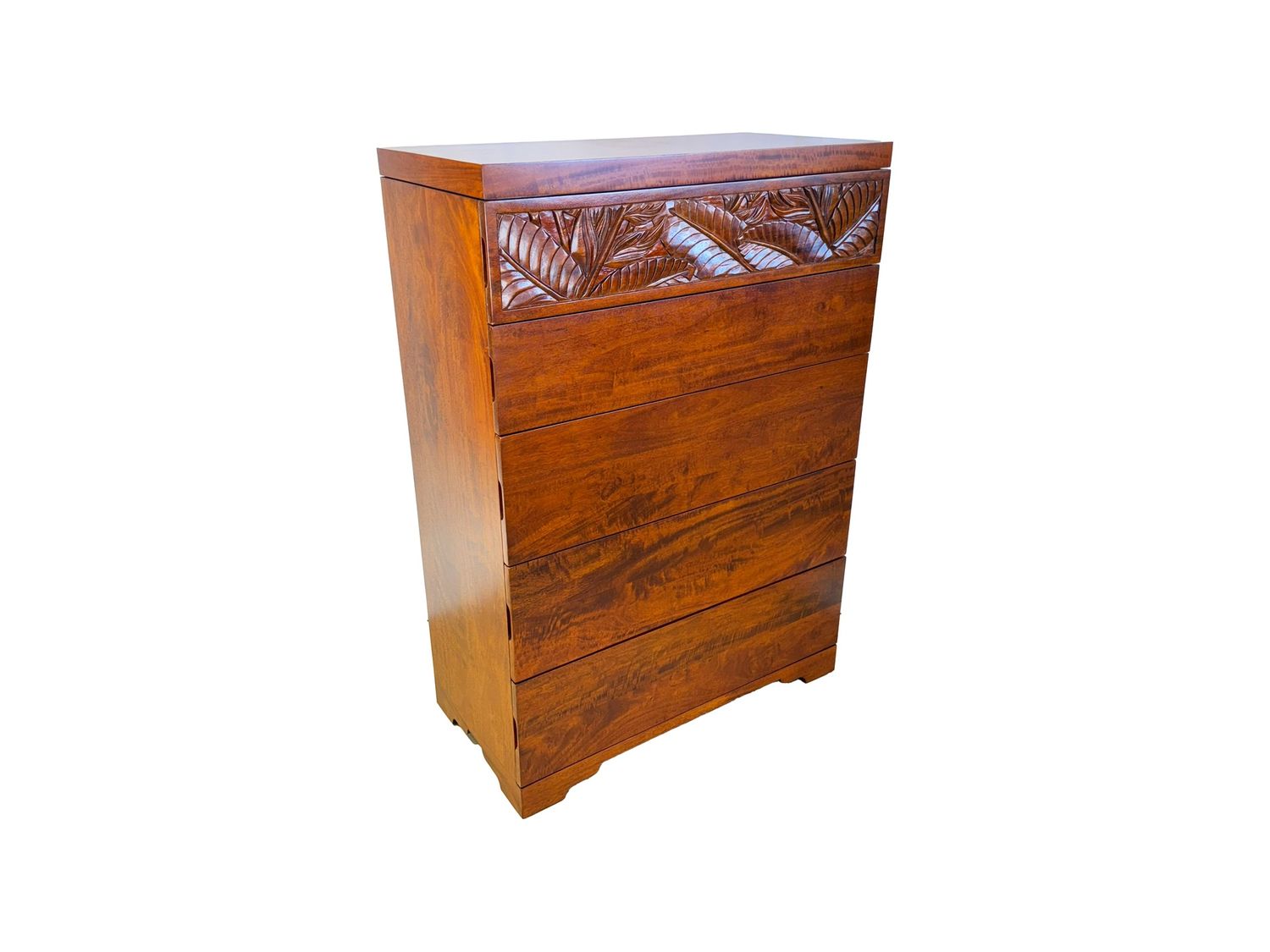 Mango Tropical Leaf 5 Drawer Chest - Light Koa  Stain