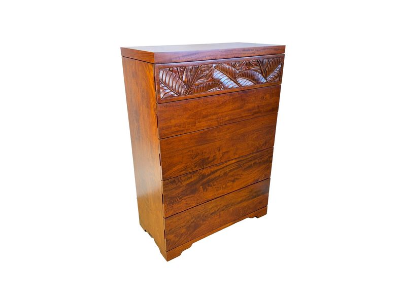 Mango Tropical Leaf 5 Drawer Chest - Light Koa  Stain