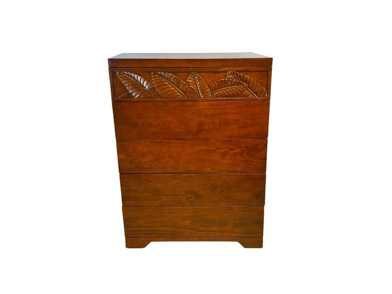 Mango Palm Leaf 5 Drawer Chest - Koa stain