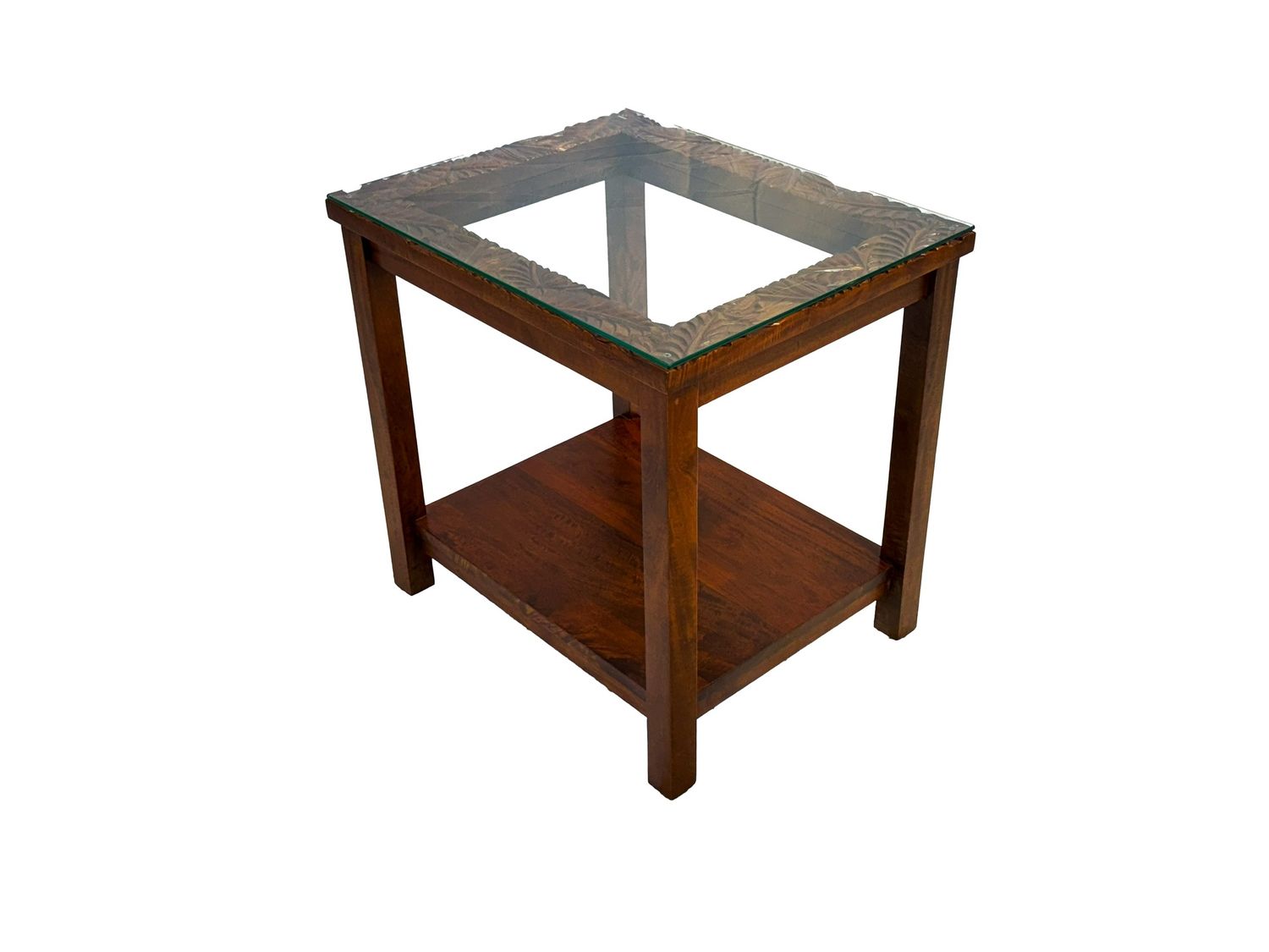 Mango Tropical Leaf End Table w/Carved Edges