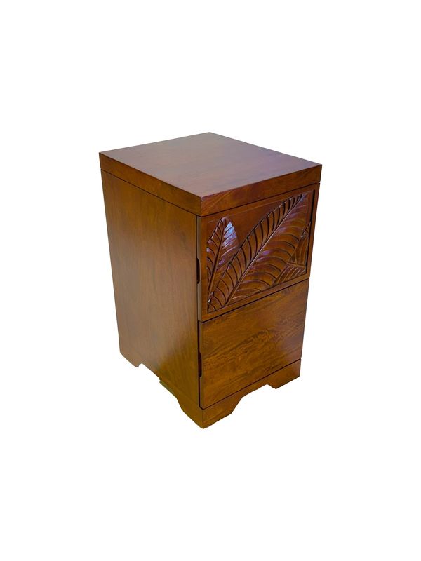 Mango Palm Leaf File Cabinet w/ 2 Drawers - Koa stain