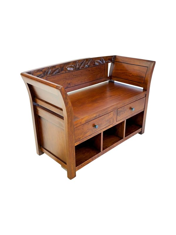 Mango Palm Leaf Curved Bench - Koa stain