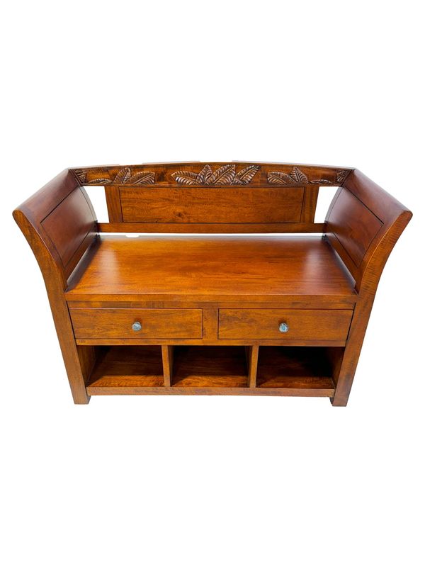 Mango Palm Leaf Curved Bench - Koa stain