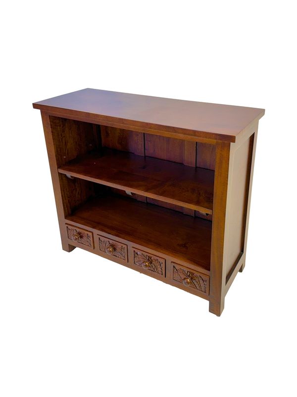 Mango Palm Leaf Matchstick Bookcase - Koa Stain