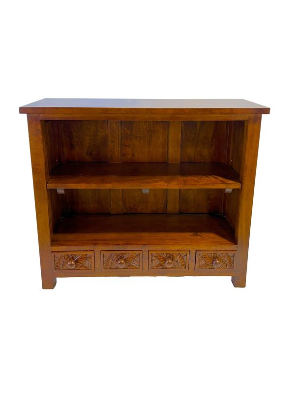 Mango Palm Leaf Matchstick Bookcase - Koa Stain