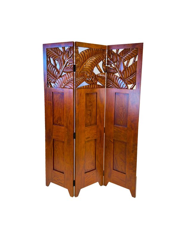 Mango Tropical Leaf 3-Panel Screen - Light Koa Stain