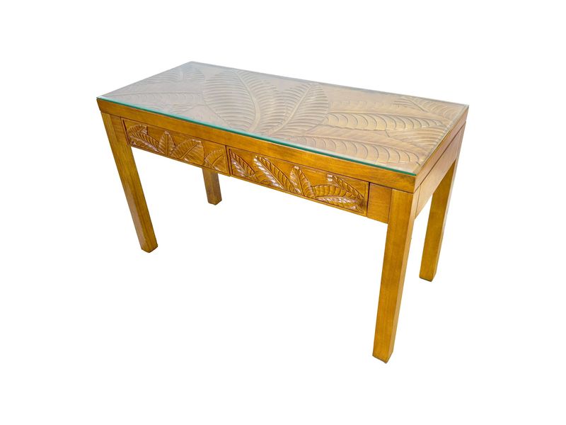 Mango Palm Leaf Desk &amp; Glass top - Papaya stain