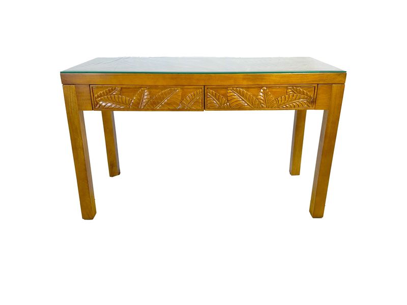 Mango Palm Leaf Desk &amp; Glass top - Papaya stain