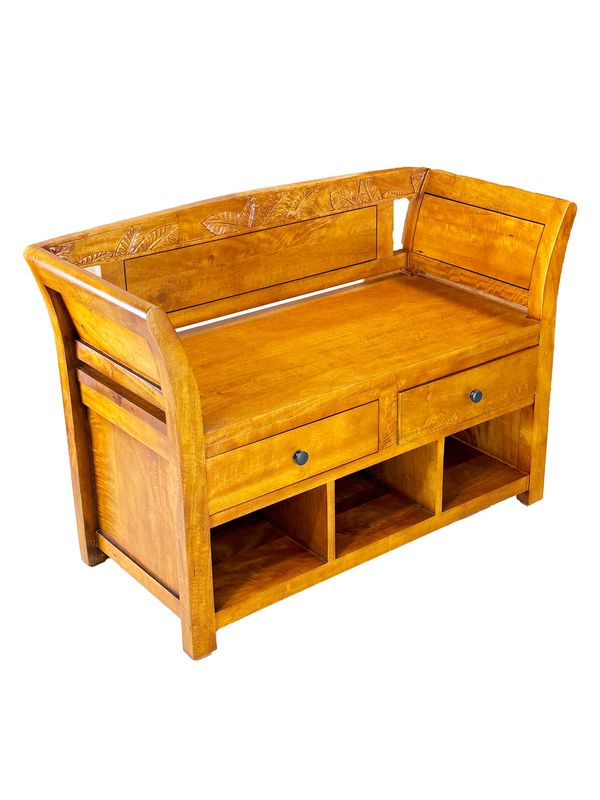 Mango Palm Leaf Curved Bench - Papaya stain