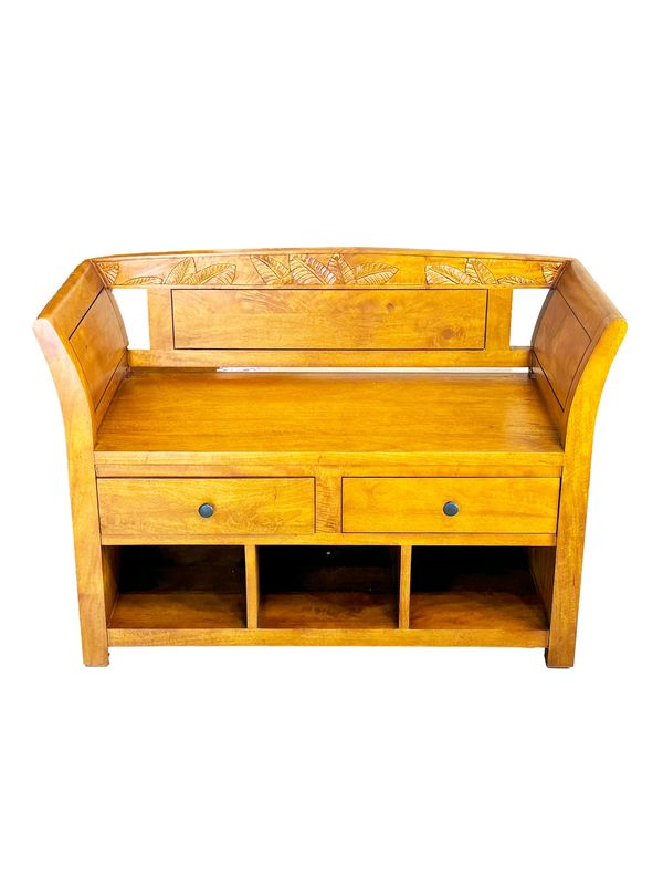 Mango Palm Leaf Curved Bench - Papaya stain