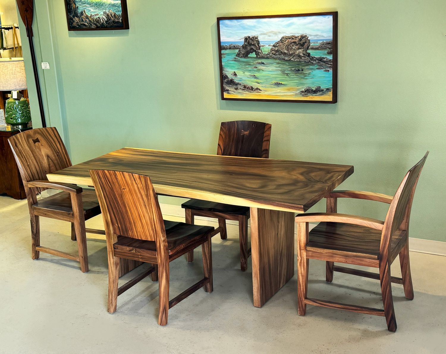 Monkeypod Live Edge Dining Table with Plank Legs