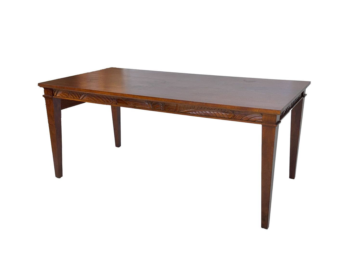 Mango Palm Leaf Dining Table w/ Side Carving - Koa stain