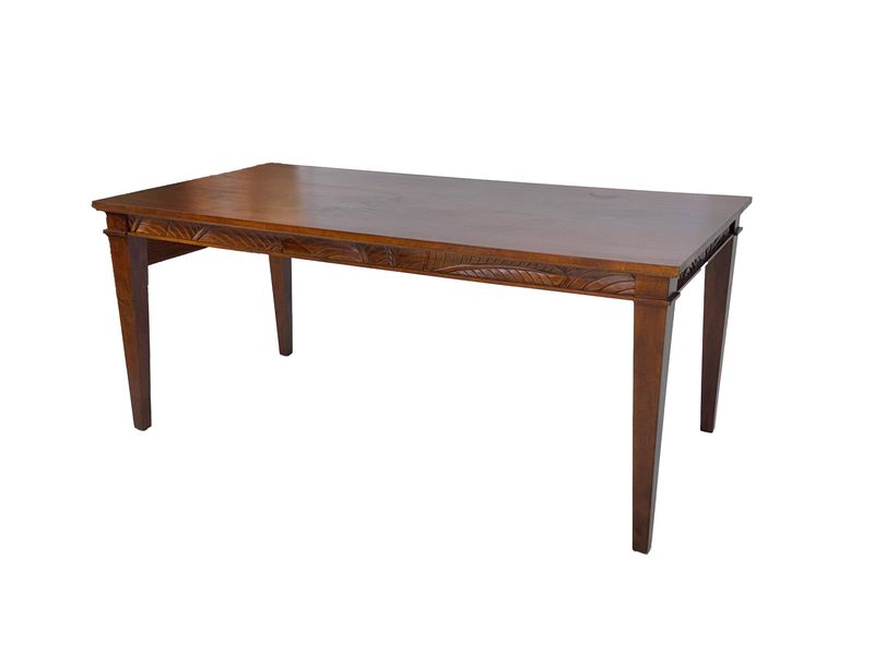 Mango Palm Leaf Dining Table w/ Side Carving - Koa stain