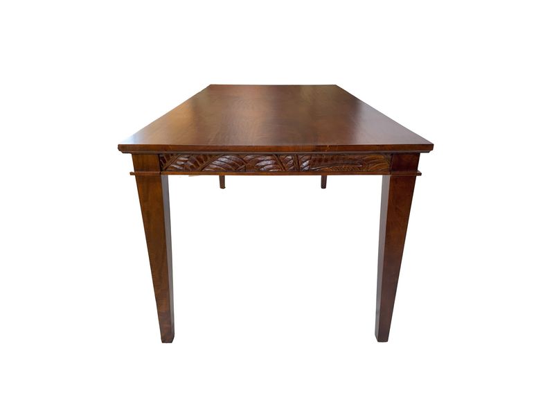 Mango Palm Leaf Dining Table w/ Side Carving - Koa stain
