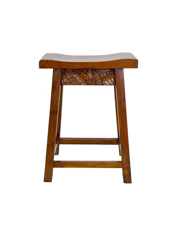 Mango Palm Leaf Saddle Stool - Koa stain