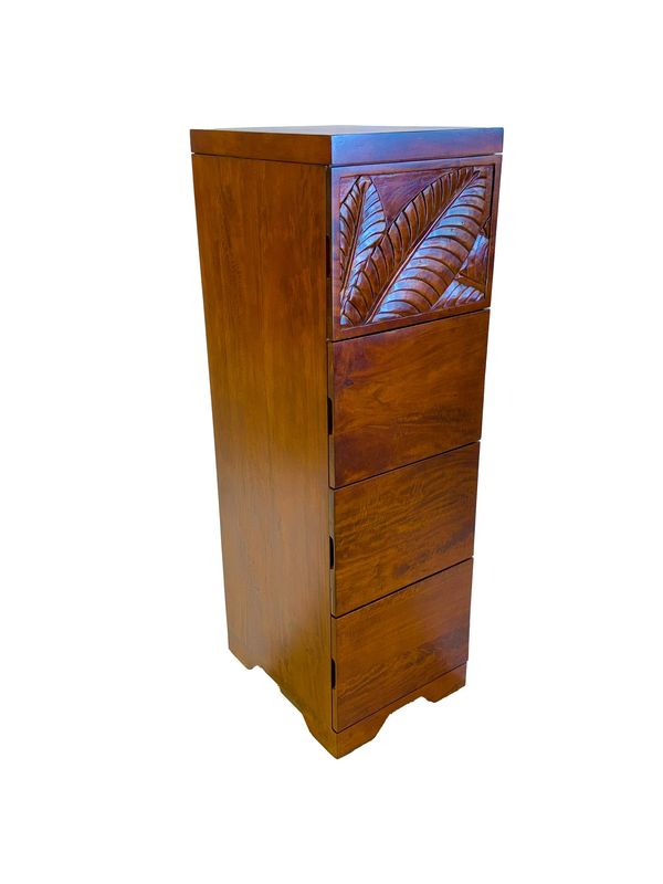 Mango Palm Leaf File Cabinet w/ 4 File Drawers - Koa stain